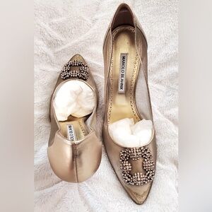 Manolo Blahnik Gold Embellished Heels